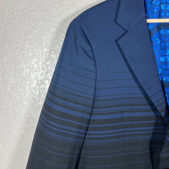 Robert Graham Mens Blazer 40 Classic Fit Wool Striped Ombre Sport Coat Navy - Picture 2 of 13